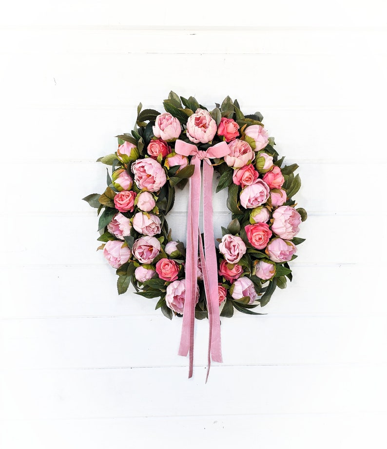 Mother's Day Wreath-PEONIES & ROSES-Scented Wreaths-Pink Floral Wreath-Easter Door Wreath-Front Door Decor-Cottage Wreath-Wedding Decor image 4