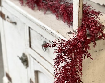 Red Berry Garland-Winter Garland-Holiday Home Decor-Christmas Mantle Decor-Red Table Runner-July 4th Home Decor-Valentines Day Garland