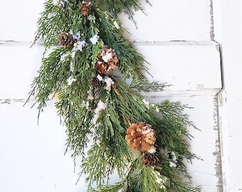 Christmas Garland-SNOWY CEDAR-Holiday Garland-Christmas Greenery-Modern Christmas Décor-Christmas Doorway Garland-Christmas Table Runner