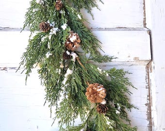 Christmas Garland-SNOWY Frosted Cedar Garland-Holiday Garland-Christmas Greenery-Christmas Garlands for Mantle-Doorway-Entryway Garland