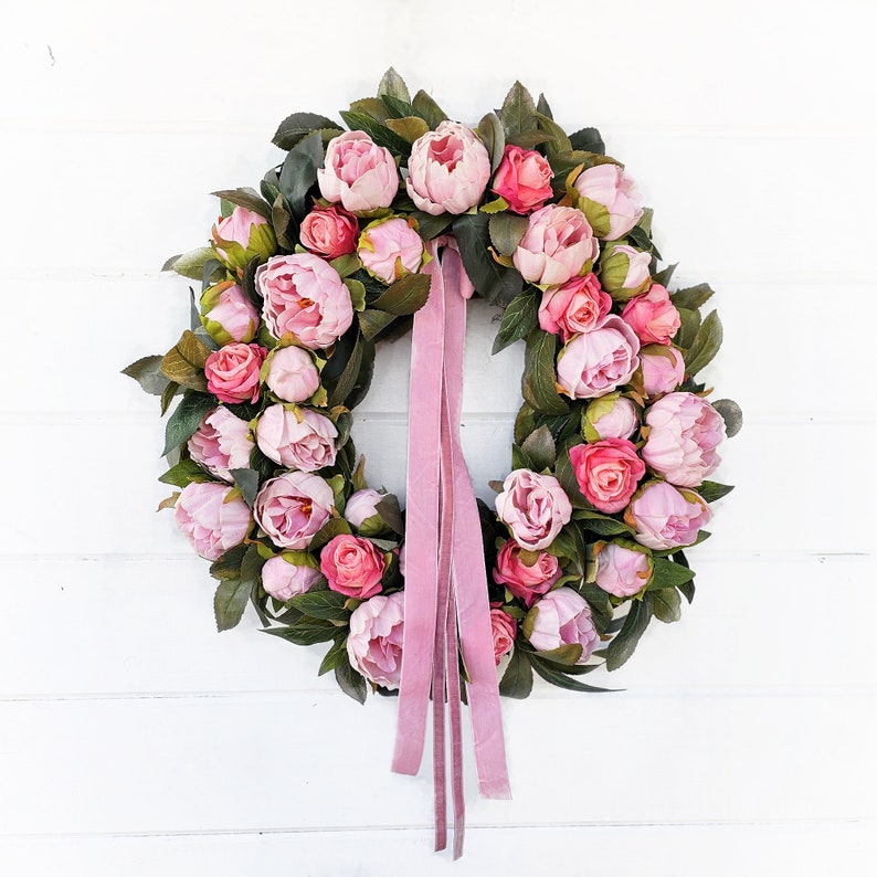 Mother's Day Wreath-PEONIES & ROSES-Scented Wreaths-Pink Floral Wreath-Easter Door Wreath-Front Door Decor-Cottage Wreath-Wedding Decor image 2