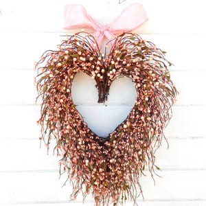 Gift for MOM,PINK HEART, Spring Wreath- Heart Shaped Wreath-Cottage Home Decor-Easter,Valentines Wreath-Mothers Day Gift-Heart Wall Decor