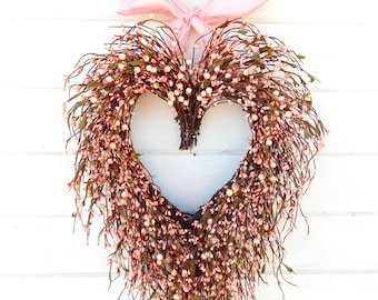 Wedding Decor-Heart Wreath-PINK HEART-Wedding-LOVECORE-Heart Shape Wreath-Church Door Decor-Ceremony Decor-Boho-Rustic-Cottage-Wedding Gifts