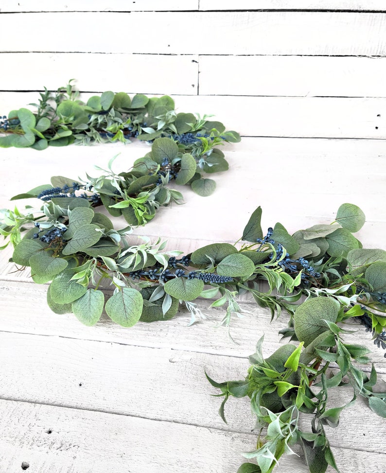 Vintage Spring Artificial Eucalyptus Garland with Blue-2024 Wedding Decor Greenery Garland-Tablescape Decor-DIY Wedding-Garland for Mantle image 4