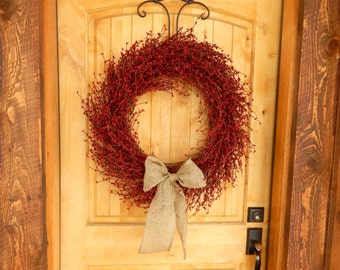 Summer Wreath-Red Berry Wreath-Large RED Wreath-Holiday Door Wreath-Summer Door Wreath-Housewarming Gift-Front Door Decor-Gift for Mom