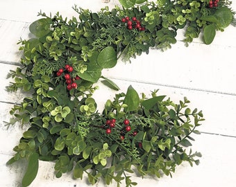 Holiday Greenery-Valentine's Day Decor-Eucalyptus Greenery-RED BERRIES-Holiday Home Garland-Holiday Decor-Mantel Decor-Christmas Tablescape