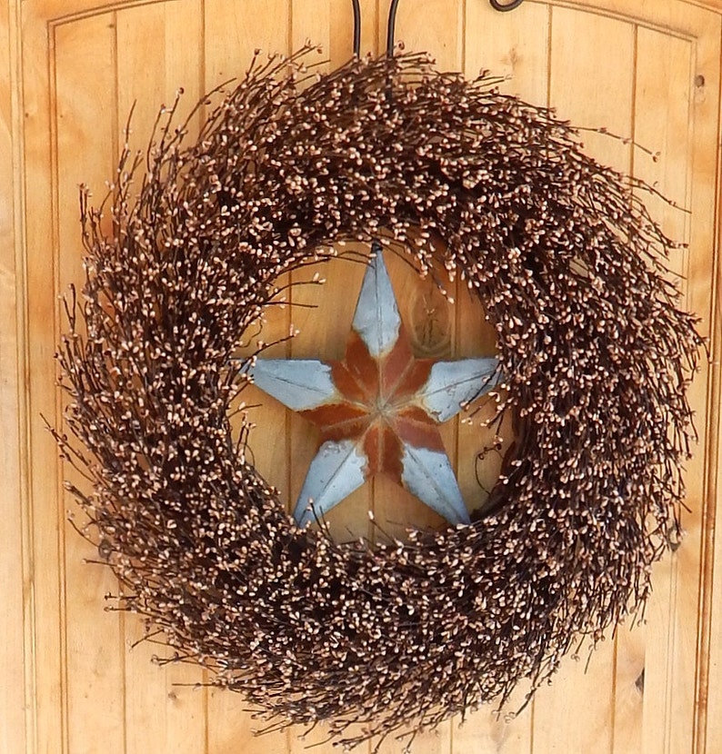 Primitive Rustic Wreath-Fall Door Wreath-Star Wreath-Primitive Door Wreath-LARGE Brown Berry Wreath-Primitive Country Decor-Texas Star Decor