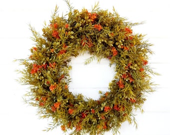 Fall Wreath-Fall Door Wreath-Autumn Wreath- FALL BOXWOOD Wreath-Outdoor Wreath-Greenery Wreath-Wreath for Fireplace Mantel-Front Door Decor