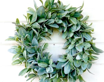 Spring Wreath-Modern Farmhouse-Lambs Ear Wreath-Greenery Wreaths-Year-Round Door Wreaths-Boho Home Decor-Scented Wreath-Gifts for Her