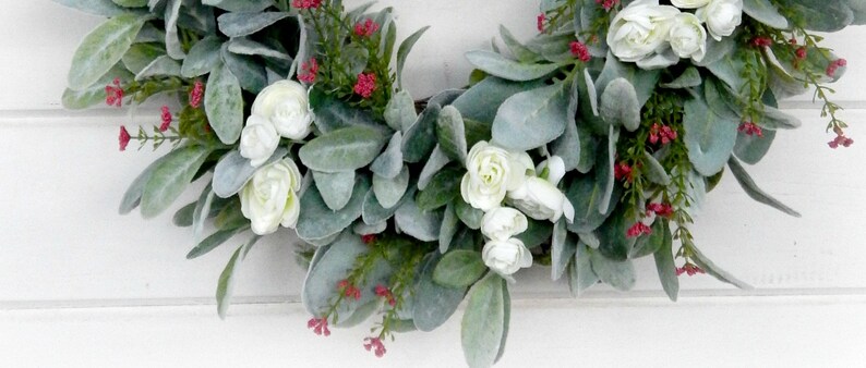 Farmhouse Wreath-Lambs Ear Wreath-Ranunculus Wreath-Fixer Upper Decor-Farmhouse Decor-Housewarming Gift-Greenery Wreath-Wreaths-Home Decor