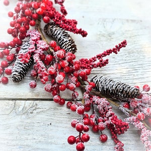 30Pcs Artificial Fruit Snow Frosted Red Berry Stems Realistic