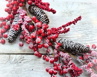 Christmas Garland- 5' Frosted Red Berry and Pinecone Garland-Mantle Decor-Christmas Tree Garland-Holiday Home Decor-DIY Christmas Supplies