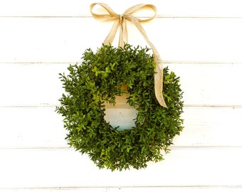 MINI Spring Green Wreath for Window|Chair|Cabinet Hanging-Modern Farmhouse SMALL Wreath for Indoor/Outdoor Decor-Artificial BOXWOOD Wreath