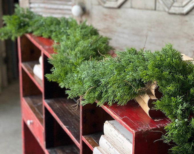 Featured listing image: Christmas Garland-BEST SELLER-Holiday Garland-Winter Décor-Christmas Farmhouse Décor-Dripping Cedar-Garland-Christmas Mantle-Outdoor Garland