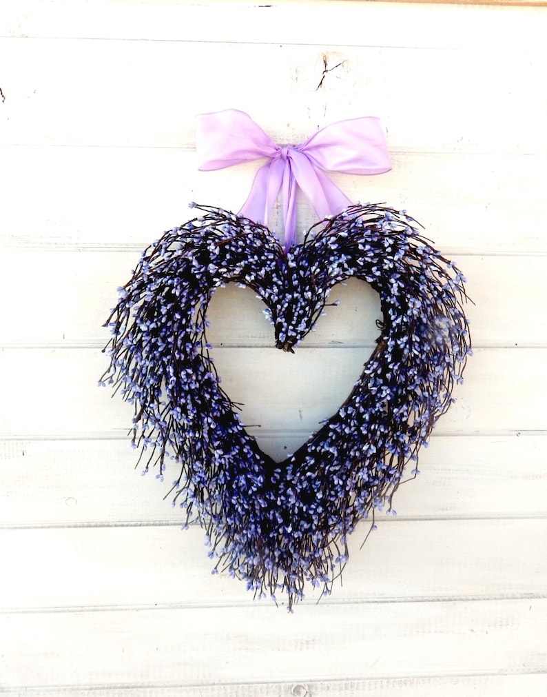 Purple HEART Wreath Decor-Mother's Day Gift-Valentines Purple Heart Front Door Decor-Housewarming,Anniversary Gift-Spring, Easter Everyday image 1