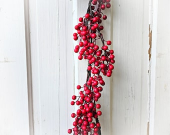 RED Christmas Garland- 5' Weatherproof Red Berry Garland-Mantle Decor-Christmas Tree Garland-Holiday Home Decor-DIY Christmas Supplies