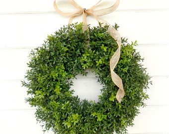 Everyday, Year Round, Greenery Wreath for Front Door Decor-Spring/Summer New England Boxwood Wreath-Outdoor/Indoor Wreaths-Housewarming Gift