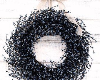 Cottage Holiday Home Decor-NAVY BLUE BERRY Wreath-Modern Farmhouse-Wreath For Mantel-Christmas Wreaths-Pantry Door Wreath-Country Home Decor