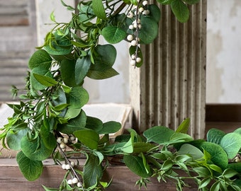 Eucalyptus Garland for Mantle Home Decor-Cottagecore Everyday Spring, Summer Decor-Wedding Greenery Garland Table Runner,Centerpiece Decor