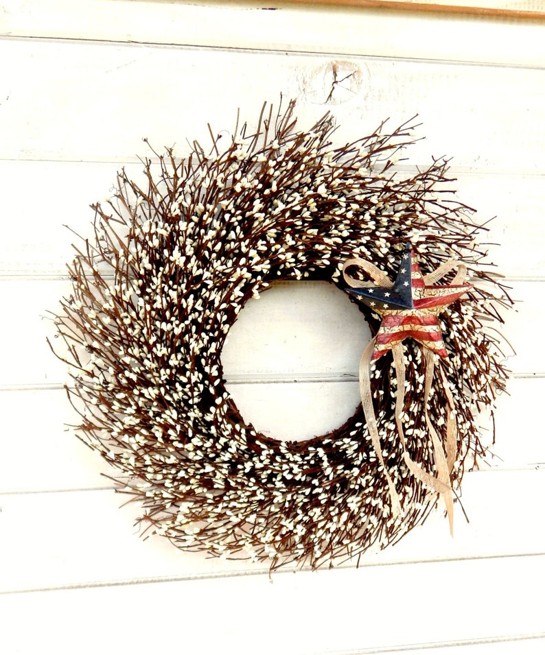 Summer Wreath-Patriotic Wreath-USA Decor-4th of July Door Wreath-Military Wreath-Primitive Star Wreath-Scented Wreath-Twig Wreath-Gifts image 2