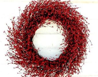 Large RED Door Wreath-Valentines Front Door Wreath Decor-Mantle Wreath-RED BERRY-Modern Farmhouse Home Decor-Kitchen Wreath-Gift for Her