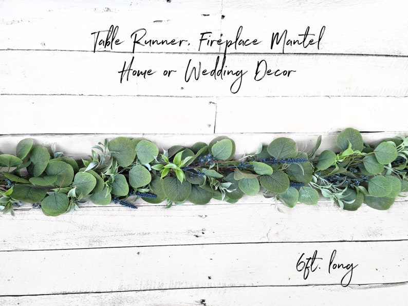 Vintage Spring Artificial Eucalyptus Garland with Blue-2024 Wedding Decor Greenery Garland-Tablescape Decor-DIY Wedding-Garland for Mantle image 5