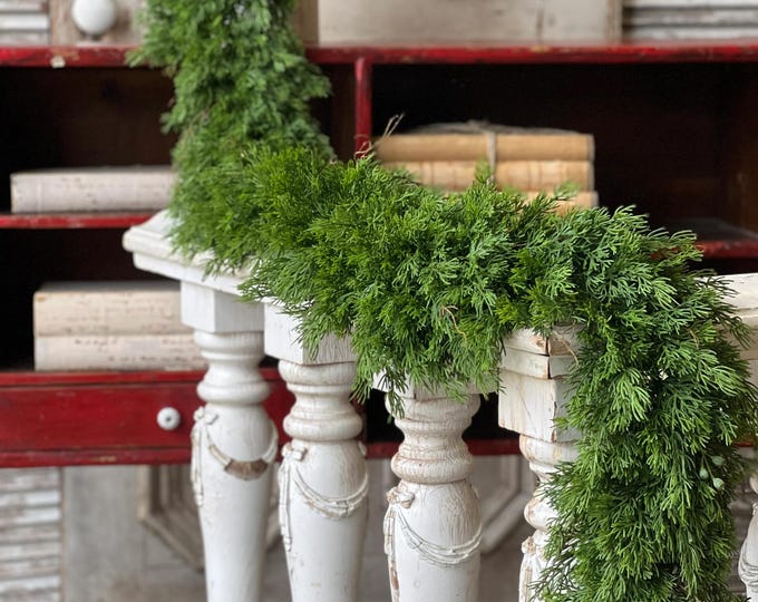 Featured listing image: Christmas Garland-BEST SELLER-Holiday Garland-Winter Décor-Christmas Farmhouse Décor-Dripping Cedar-Garland-Christmas Mantel Décor