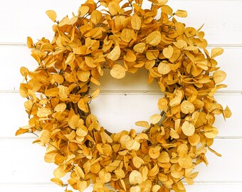 Fall Wreath-Farmhouse Wreath-Fall Door Wreath-GOLD PENNY LEAF Wreath-Farmhouse Decor-Fall Decor-Autumn Decor-Housewarming Gift-Rustic Wreath