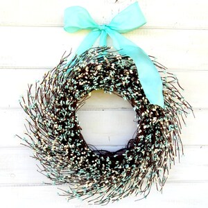 Spring Year Round Wreath Home Décor-Teal and Cream White Berry Wreath-Modern Farmhouse Wreath-Front Door Décor-Vintage Farmhouse Wall Décor image 4