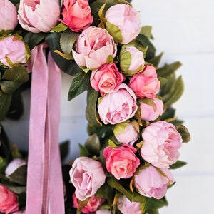Mother's Day Wreath-PEONIES & ROSES-Scented Wreaths-Pink Floral Wreath-Easter Door Wreath-Front Door Decor-Cottage Wreath-Wedding Decor image 1