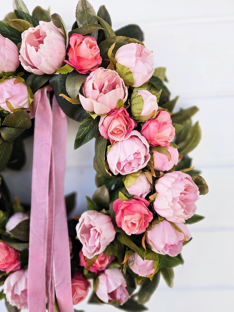 Mother's Day Wreath-PEONIES & ROSES-Scented Wreaths-Pink Floral Wreath-Easter Door Wreath-Front Door Decor-Cottage Wreath-Wedding Decor image 1