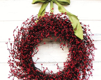 Winter Door Wreath-Front Door Wreath-Valentine Gift-Holiday Wreath-Country Home Decor-SCENTED WREATHS-Red Berry Wreath-Gifts