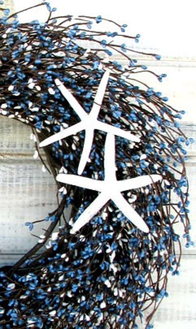 Coastal Beach Home Door Wreath-Ocean Starfish Decoration-Nautical BLUE and CREAM Decor Wreath-Beach Decor Wall/Door/Mantle/Kitchen Wreath image 2