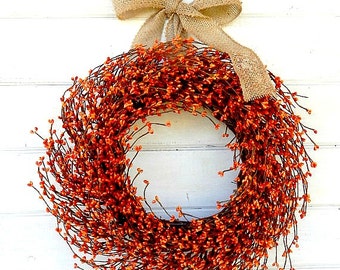 Country Fall Wreath-Fall Door Decor Wreath-Thanksgiving Decor-ORANGE BERRY Wreath-Thanksgiving Wreath-Farmhouse Fall Decor-Autumn Wreath