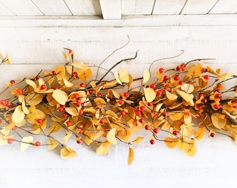 Fall Table Decor-Fall Garland-Golden PENNY LEAF & Bittersweet-Fall Decor-Rustic Farmhouse-Fall Mantel-Rustic Table Decor-Fall Table Runner