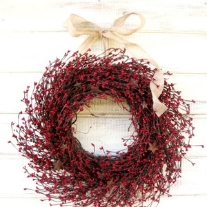 Summer Red Wreath-4th of July, Patriotic Front Door Wreath Decor-Everyday Country Home Decor-RED Mantle Wreath-Rustic STAR Decor-Custom Gift image 2