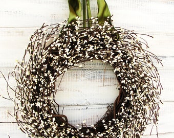 Spring Wreath-Modern Farmhouse-WHITE Wreath-Modern Home Decor-Neutral Home Decor-Rustic Wreath for Porch-Gifts for Her-Housewarming Gift