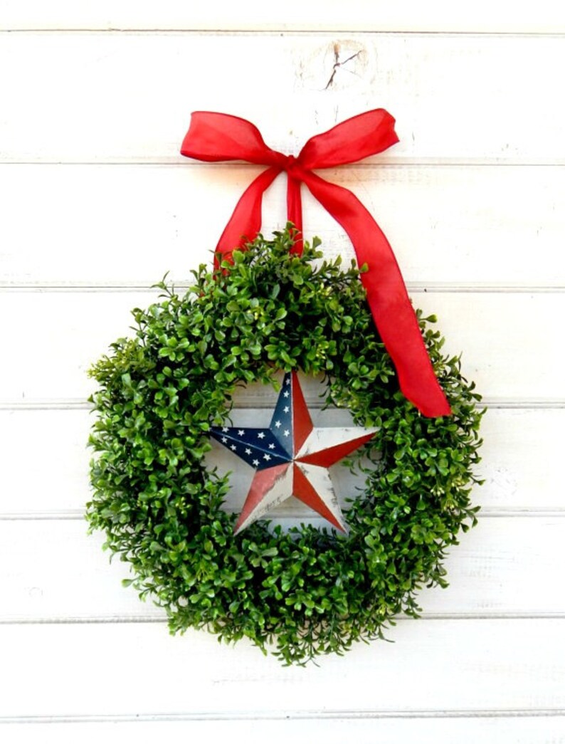 Patriotic Boxwood Wreath 4th Of July Star Wreath Summer Door Wreath Primitive Star Wreath Military Wreath Patriotic Wall Hanging Custom Made