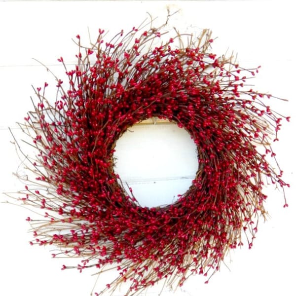 Rustic Summer Wreath- 21" Red Berry Sunburst Twig Wreath-Winter Home Decor-Valentines Day Decorations-February Door Wreath-Holiday Decor