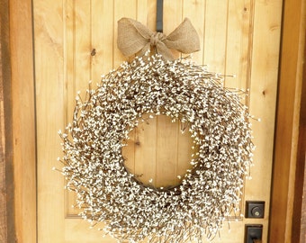 24in Cream Berry Wreath-Large Wreath for Front Door-Winter Wreath-Christmas Wreaths-Year-Round Wreath-Christmas Gift-Mantel Decor