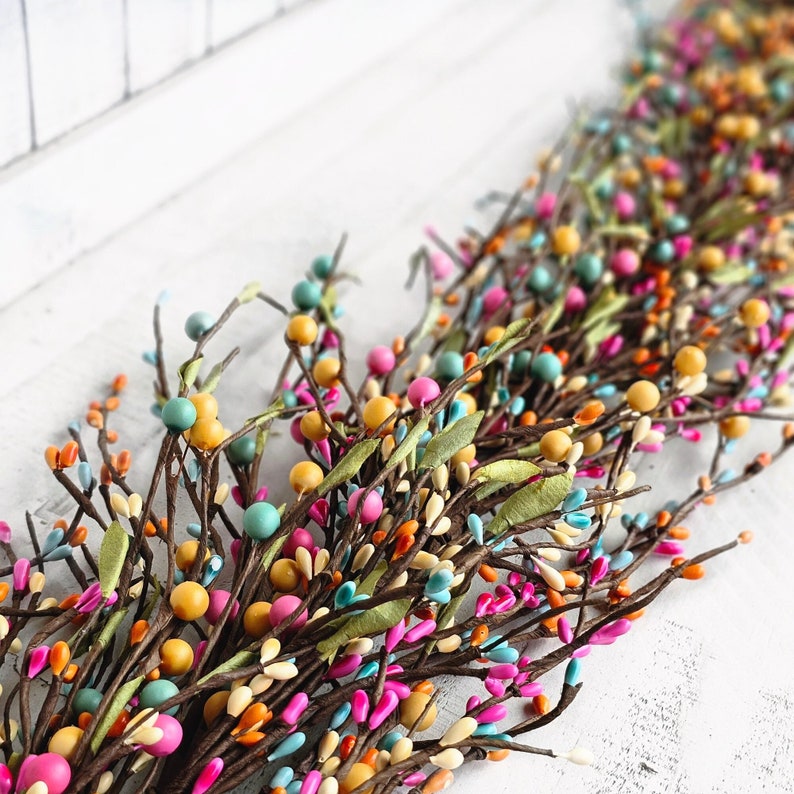 Easter BRIGHT Berry Garland for Spring,Mantel Decor,Table Runner,Shelf and Above Cabinets Decor-Easter Home Decorations-Neon Easter Garland image 2