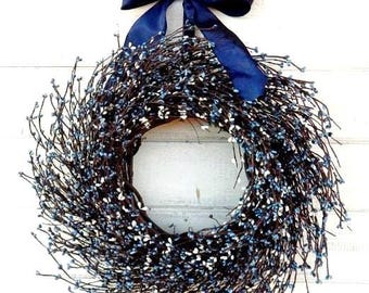 Blue and Cream Door Wreath-Summer Wreath-Housewarming Gift-BLUE Wreath-Patriotic Wreath-Door Decor-Modern Farmhouse-Patriotic Decor-Gifts