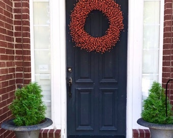 Halloween Wreath-Orange Door Wreaths-Fall Home Decor-Autumn Wreaths-ORANGE BERRY Wreath-Fall Decor-Farmhouse Front Door Decor-Fall Wreath