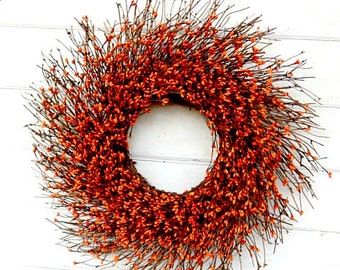 Fall Front Door Wreath-ORANGE BERRY-Fall Twig Wreath-Rustic Twig Wreath-Thanksgiving Wreath-Farmhouse Wall Decor-Indoor Holiday Door Decor