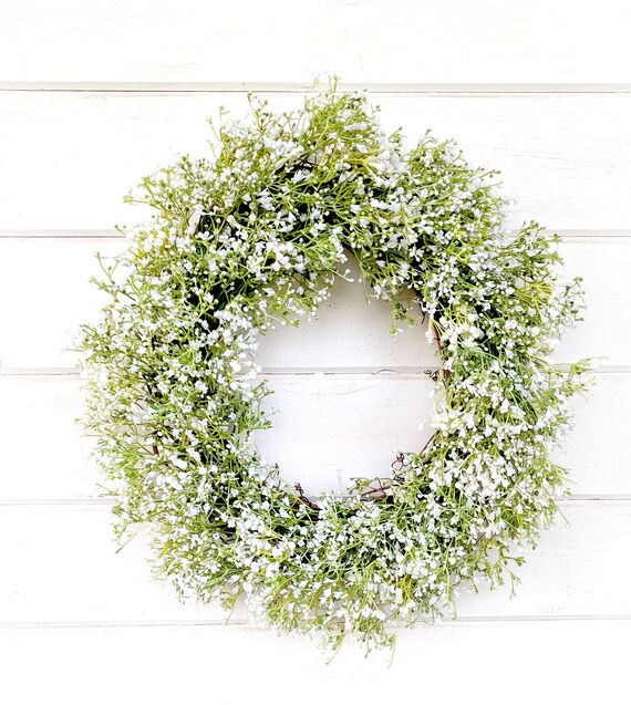 Spring Wreath-Wedding Wreath-White Wreath-Baby&#39;s Breath | Etsy