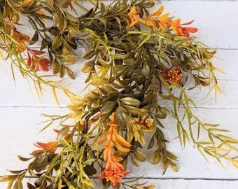 Fall BOXWOOD Garland-Fall Table Runner-Rustic Farmhouse Decor-Fall Wedding-Fall Wreaths-Thanksgiving Table Runner-Fall Garland-Fall Mantle