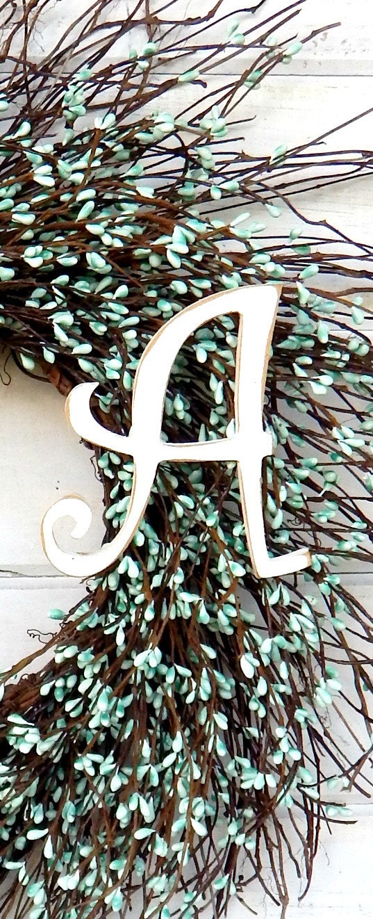 Monogram Wreath Twig Wreath Teal Blue Wreath Initial Wreath