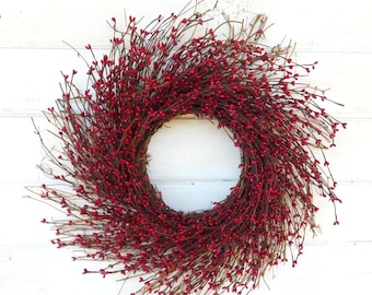 Summer Wreath-Modern Farmhouse Wreath-Fall Wreath-RED TWIG Wreath-Winter Wreath-Christmas Wreath-RED Wreath-Farmhouse Décor-Door Wreath