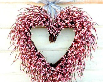 Valentine's Day Gift-Wedding Wreath-PINK HEART Wreath-Valentine's Day Wreath-Housewarming Gift-Heart Wreath-Anniversary Gift-Door Wreath