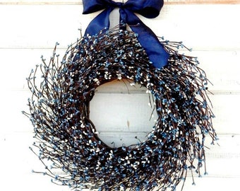 Everyday Blue and Cream Front Door Wreath-Summer Housewarming Gift-BLUE Wreath-Door Decor-Modern Farmhouse-Patriotic Decor-Beach Home Decor